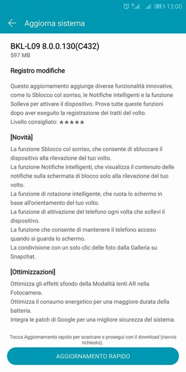 Aggiornamento Honor View 10